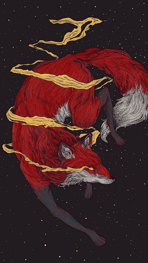 Fox Art Aesthetic, Fox Wallpaper Aesthetic, Kitsune Aesthetic, Fox God, Fox Artwork, Fox Drawing, Canine Art, In The Stars, Fox Art