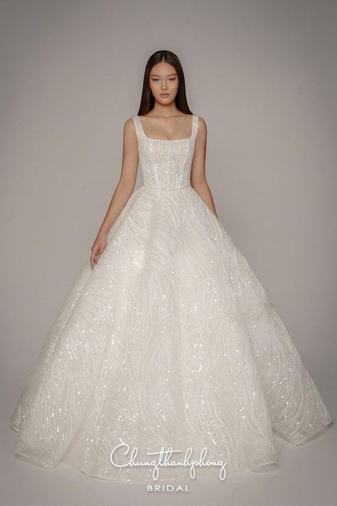 Randy Fenoli Wedding Dress Collection 2022, Square Neck Princess Wedding Dress, Square Neck Wedding Dress Ball Gowns, Korean Wedding Gown, Ballgown Dresses, Square Neck Wedding Dress, Tulle Ball Gown Wedding Dress, Debutante Dresses, Korean Wedding Dress