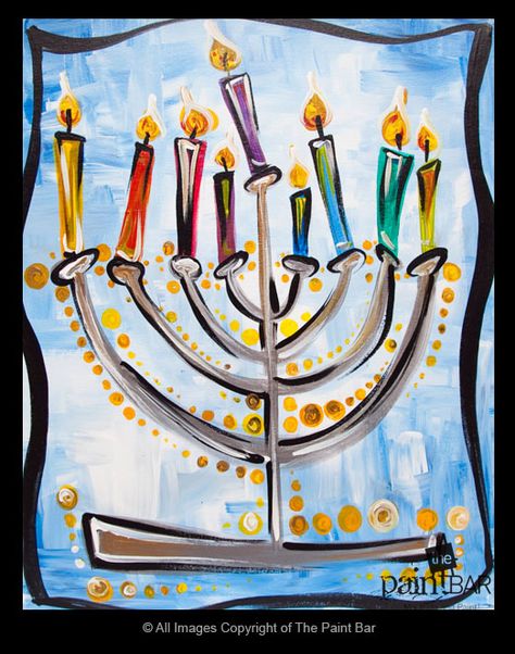 Chanukah Menorah Painting Happy Hanukkah Images, Happy Chanukah, Diy Hanukkah, Hanukkah Art, Jewish Crafts, Hanukkah Crafts, Paint Bar, Hanukkah Decorations, Hanukkah Cards