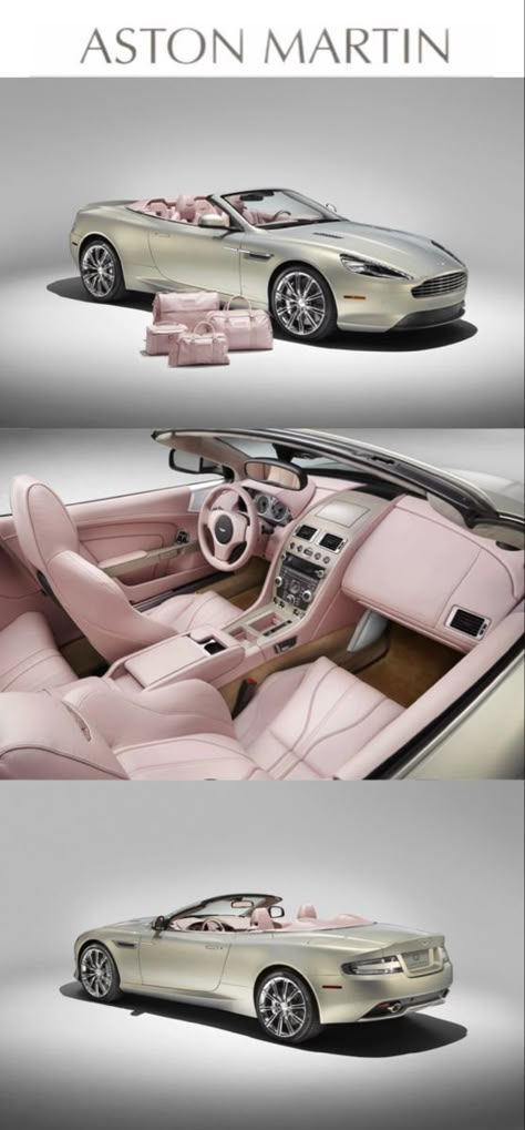 Ashton Db9 Pink Interior, Girly Luxury Cars, Aston Martin Pink Interior, Silver Aston Martin Pink Interior, Pink Aston Martin, Pink Car Inside, Pink Bentley, Pink Cars, Car Deco