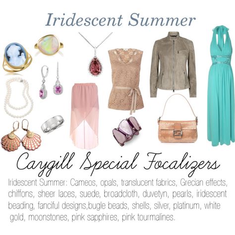 "Caygill Special Focalizers: Iridescent Summer" by expressingyourtruth on Polyvore Kibbe Essence, Zyla Archetypes, Ethereal Mermaid, Ingenue Style, Color Analysis Summer, Iridescent Summer, Angelic Aesthetic, Soft Summer Palette, Summer Coloring