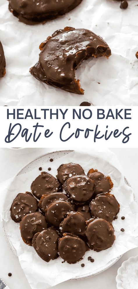 Whip up these chocolate date cookies made with just 3 simple ingredients for a sweet treat that is both healthy and delicious. Made with dates, chocolate and peanut butter, these cookies make the best healthy dessert that even the kids will love! Great for the holidays! Desserts With Dates, Date Recipes Desserts, Dates Chocolate, Date Cookies, Healthy No Bake, Chocolate And Peanut Butter, Healthy Sweet Treats, Healthy Treat, Healthy Sweets Recipes