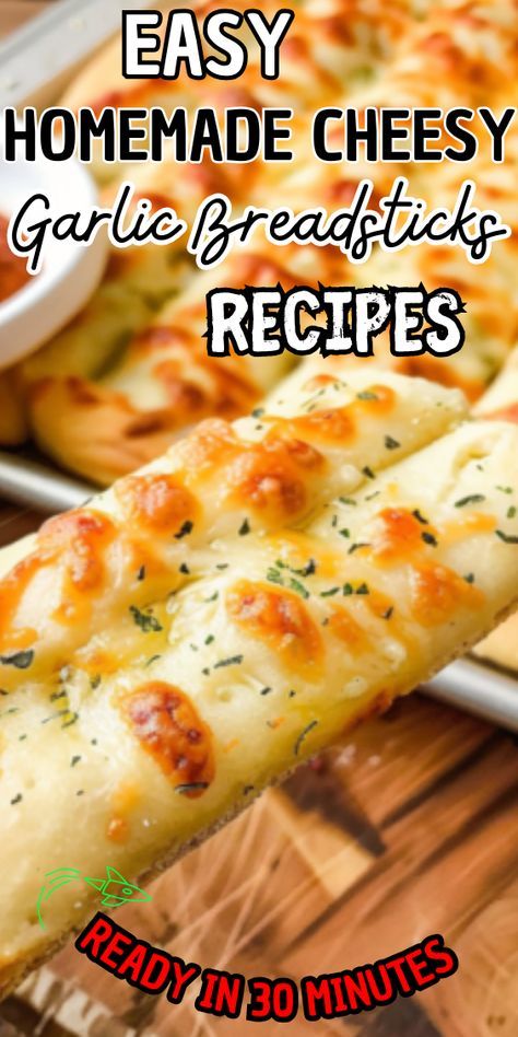 Easy Homemade Cheesy Garlic Breadsticks Recipe Cheesy Alfredo Breadsticks, Homemade Breadsticks Easy, Easy Cheesy Breadsticks, Homemade Cheesy Garlic Bread, Homemade Cheesy Garlic Breadsticks, Cheesy Garlic Breadsticks Recipe, Garlic Breadsticks Recipe, Cheesy Garlic Breadsticks, Easy Garlic Bread