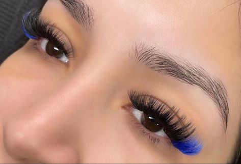 Blue Glitter Lash Extensions, Blue And Black Lashes, Eyelash Extensions With Blue, Blue Lashes Extensions, Lashes Extensions Color, Lash Extensions With Blue, Lashes Extensions With Color, Colorful Eyelash Extensions, Colour Lashes Extensions