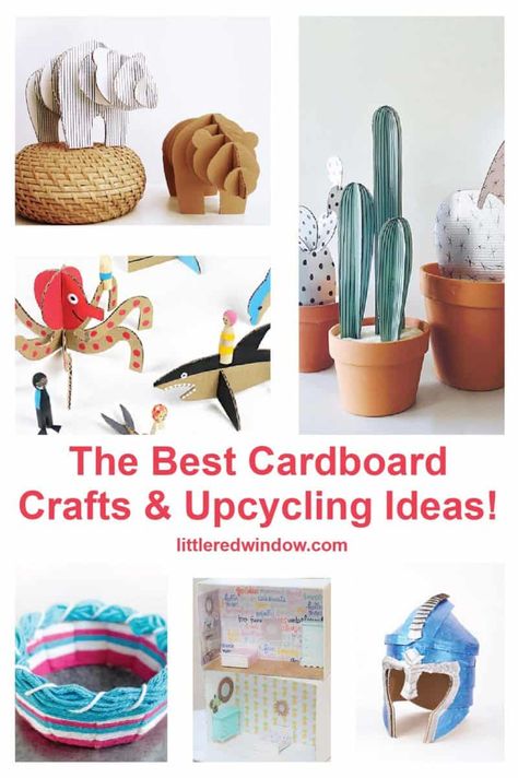 DIY Cardboard Crafts & Upcycling Ideas Diy Upcycling Projects, Diy Cardboard Crafts, Cardboard Art Projects, Cardboard Ideas, Crafts Upcycling, Recycle Craft, Cardboard Box Car, Cardboard Creations, Window Crafts