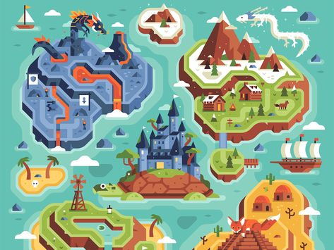 Two Dots - Level Uplands - Full Map by Matt Anderson for Canopy on Dribbble Game Map Design, Maps Illustration Design, Treasure Hunt Map, Maps Design, Map Game, Game Map, Matt Anderson, Classic Rpg, Map Games