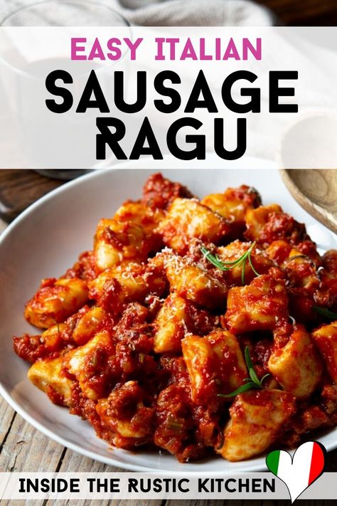 Sausage Ragu, Kitchen Italian, Sausage Sauce, Ragu Sauce, Ricotta Gnocchi, Ragu Recipe, Italian Comfort Food, Italian Recipes Dessert, Italian Pasta Recipes