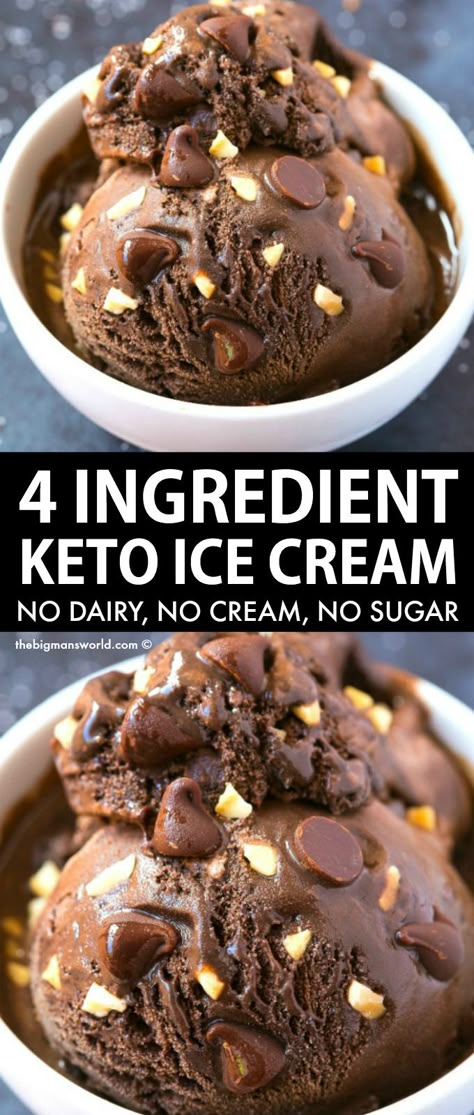 Keto Chocolate Ice Cream recipe using just 4 ingredients! Smooth, creamy and no churn low carb chocolate ice cream that can be made with an ice cream maker too! Diet Friendly Desserts, Low Carb Ice Cream Recipe, Paleo Gluten Free Recipes, Low Carb Ice Cream, Postre Keto, Dairy Free Ice Cream, Sugar Free Vegan, Keto Vegan, Keto Ice Cream