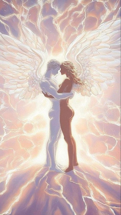 Twinflames Art Twin Flame Love, Spiritual Couple Art, Spiritual Love Art, Angels Wallpaper, Wave Of Light, Twin Flame Union, Soulmates Art, Angel Of Light, Angel Lovers