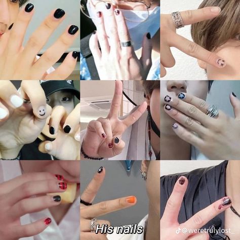 Skz Nail Art Ideas, Han Jisung Nails Designs, K Pop Inspired Nails, Hyunjin Nails Designs, Han Nails, Han Jisung Nails, Skz Nails Idea, Stray Kids Nail Art, Hyunjin Nails