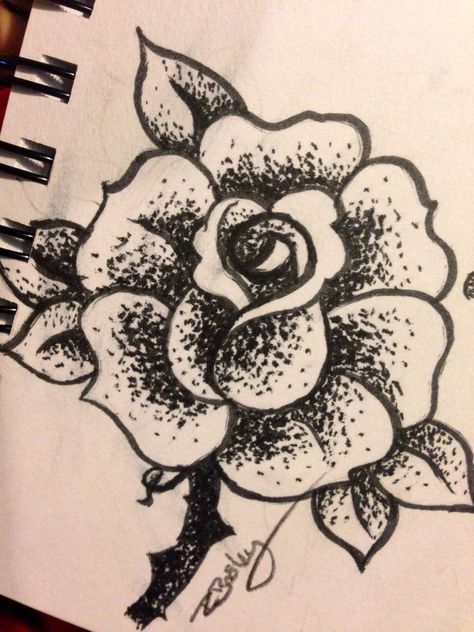 Traditional Stipple Tattoo, Rose Pointillism, Rose Shading, Stipple Tattoo, Rose Tattoo Design, Tat Ideas, Rose Tattoo, Art Project, Tattoo Design