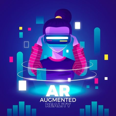 Augmented reality concept illustration | Free Vector #Freepik #freevector #technology #digital #glasses #game Augmented Reality Poster, Augmented Reality Games, Augmented Reality Art, Busy Man, Ar App, Learn Animation, Technology Theme, Ar Technology, Gaming Banner