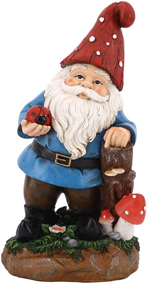 Ladybug On Hand, Knomes Garden, Gnome Inspiration, Garden Nomes, Hear No Evil Garden Gnome, Gnome Figurines, Gardening Gnome, Gnomes Garden, Funny Garden Gnomes