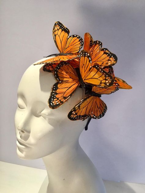 Orange fascinator Butterfly Hat Easter Mad Hatter Wedding | Etsy High Tea Hats, Mad Hatter Wedding, Orange Fascinators, Butterfly Headpiece, Butterfly Hat, Butterfly Headband, Headband Fascinator, Tea Hats, Pink Fascinator