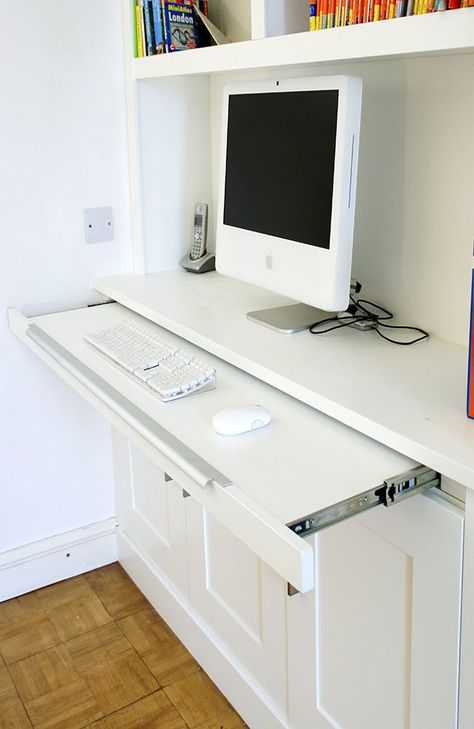 Alcove Office, Fitted Office Furniture, Alcove Desk, Alcove Ideas, Hidden Desk, Cheap Office Furniture, Home Office Closet, Office Built Ins, Desk Area