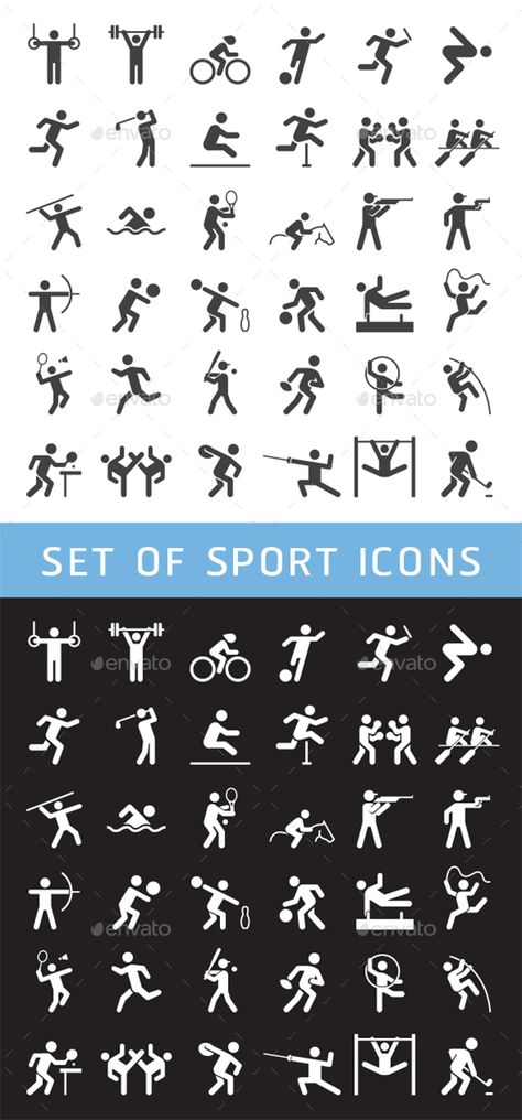 Set of Sport Icons. Download here: https://graphicriver.net/item/set-of-sport-icons/17535366?ref=ksioks Sport Pictogram, Magic Room, Olympic Icons, Banner Doodle, Sports Logo Inspiration, Sport Logo Design, Doodle Icon, Sport Shoes Women, Sport Icon