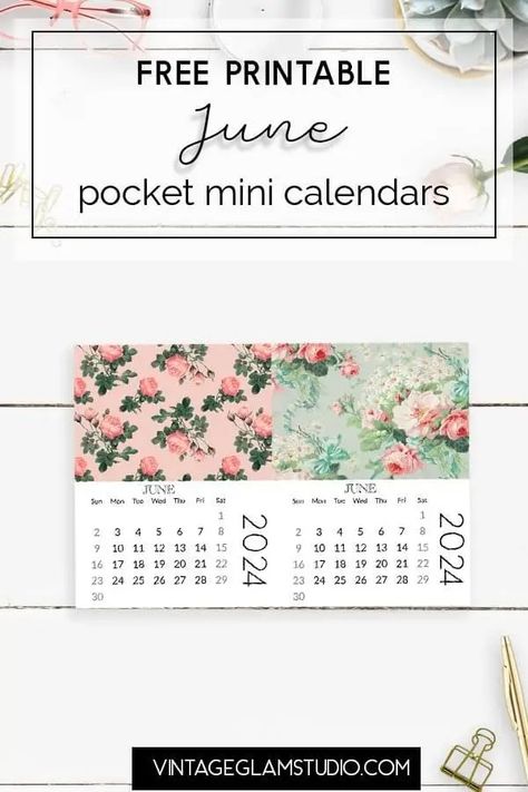 Free June Pocket Scrapbooking Mini Calendars Printable - Planner Freebies, Glam Studio, Pocket Calendar, Month Of June, Mini Calendars, Pocket Scrapbooking, Pocket Planner, Atc Cards, My Planner