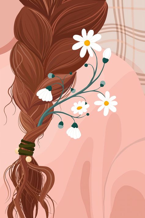 Aesthetic Floral Background, Braids Illustration, Hairstyle Illustration, Hair Poster Design, Cute Quotes For Her, Fb Wallpaper, Aesthetic Hairstyle, Background Hair, Hair Poster