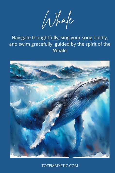 Whales, representing emotion, depth, and community, teach us about the power of connection. Dive deep into your emotional world with the whale as your spiritual guide. #spirit animal #spiritual meaning #totem #power animal Whale Spirit Animal Meaning, Whale Spirit Animal, Whale Symbolism, Spirit Animal Meaning, Totem Animals, Animal Meanings, Whale Song, Spiritual Animal, Spiritual Guide