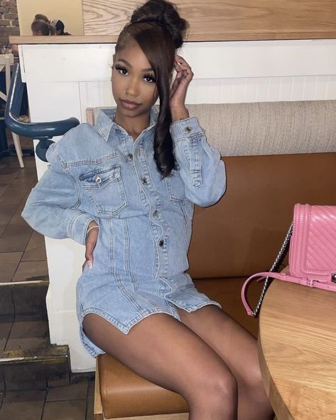 Denim Dress Outfit Black Women, Denim Birthday Outfit, Denim Romper Outfit, Jeans Dress Outfit, Jeans Romper, Plt Dresses, Denim Dress Outfit, Sleepover Birthday Parties, Birthday Inspo