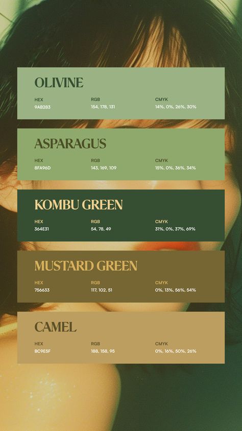 Colors:
9AB283
8FA96D
364E31
756633
BC9E5F Colour Palette For Portfolio, Green Business Color Palette, Pantone Colour Palettes Green, Green Portfolio Design, Green Pallet Color Colour Palettes, Big Color Palette, Green Palette Colour Schemes, Color Pallete Green, Green Colour Pallet