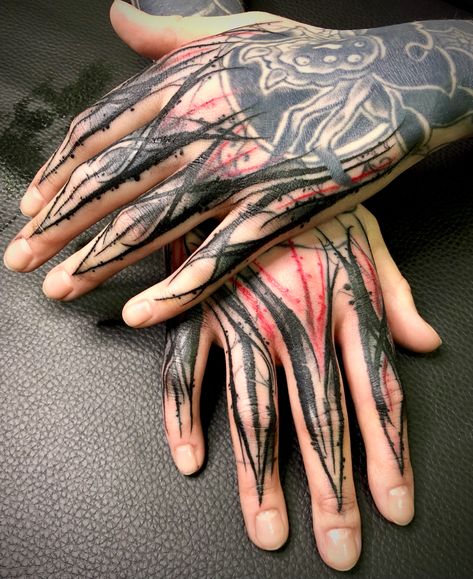 Dark Lettering Finger Tattoo, Dark Lettering Tattoo, Fingers Tattoo, Cover Up Tattoos For Men, Letters Tattoo, Dark Lettering, Thorn Tattoo, Neotraditional Tattoo, Mark Tattoo