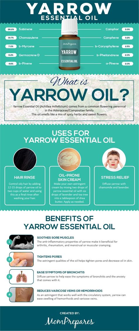 Yarrow infographic Yarrow Oil Benefits, Yarrow Oil, Yarrow Essential Oil, Citrus Essential Oil, Chamomile Essential Oil, Essential Oil Benefits, Oil Benefits, Best Essential Oils, Oil Uses