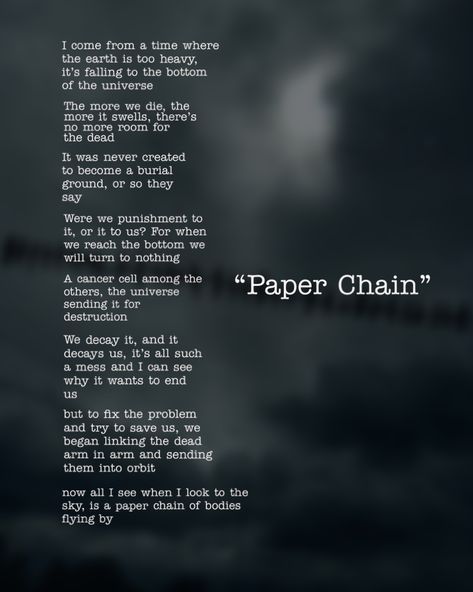 ~soon it will be night even in the day, as the paper chain grows~ #poem #poetry #scary #creepy #aesthetic #dark #quotes Scary Poems, Creepy Aesthetic, Paper Chain, Scary Creepy, Paper Chains, Aesthetic Dark, Poetry, The Day, How To Become