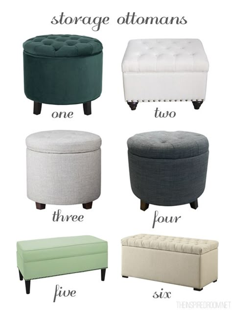 Storage Ottoman Round Up - Ideas for Decorating a Small Bedroom Small Chair For Bedroom, Bedroom Ottoman, Storage Ottomans, Apartment Storage, Round Storage Ottoman, Ottoman Decor, Small Space Bedroom, Bedroom Seating, Small Bedroom Decor