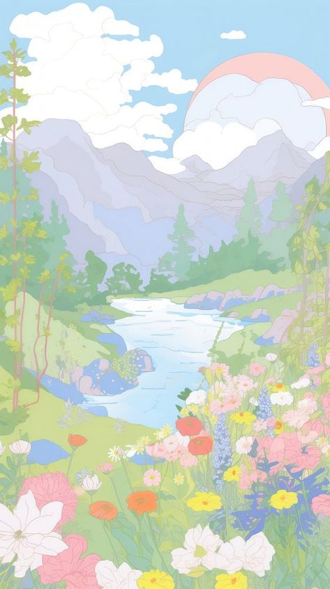 Japan anime summer meadow art vegetation painting. | premium image by rawpixel.com / Teddy Summer Japan, Anime Summer, Anime Flower, Wallpaper Iphone Summer, Cute Pastel Wallpaper, Summer Sky, Pastel Background, Pastel Wallpaper, Landscape Illustration