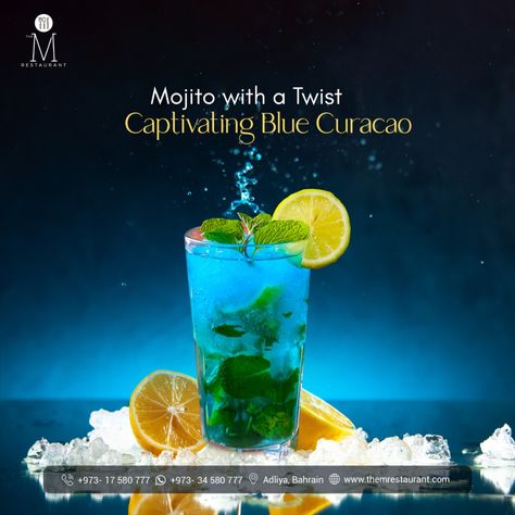 #mojitobluecuraco #mocktail #bluecuracao #mojito #moktails #bluecuracomojito #drinkspecials #refreshingdrinks #crushers #coolblue #lemonade #freeze #cold #fresh #food #foodporn #mint #drink #beverage #restaurant #delicious #getintotmr #mrestaurant #themrestaurantbh #themrestaurant #summercocktails #localbusiness #drinklocal #thingstodoinbahrain Gsm Blue Mojito, Food Videography, Lord Rama Images, Real Estate Marketing Design, Lord Rama, Milk Shake, Blue Curacao, Design Graphics, Social Media Design Graphics