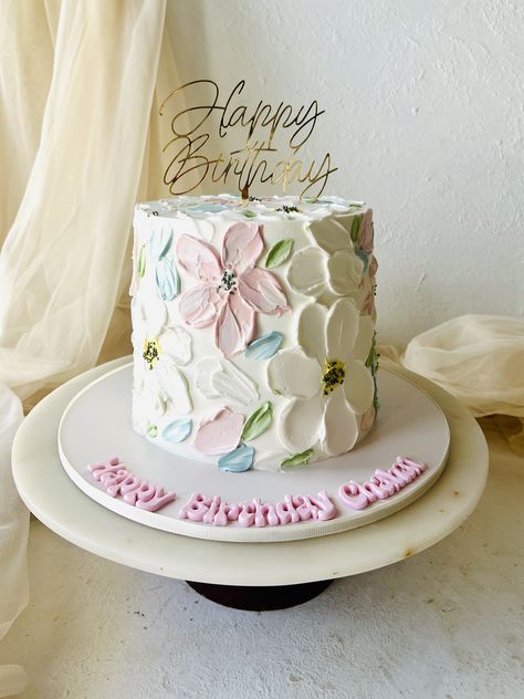 Simple Floral Cake Design, Floral Cake Design, Pastel Cake, Birthday Cake Decorating Ideas, Girly Cakes, Pastel Cakes, Cake Decorating Ideas, A Birthday Cake, Simple Birthday