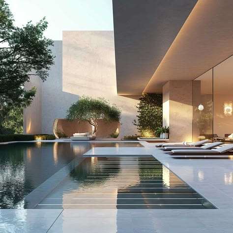 19+ Chic Pool Landscaping Designs to Elevate Your Outdoor Space • 333+ Art Images High End Pool Design, Sheer Decent Pool Water Feature, Pool Modern Design, Modern Pool Deck, Modern House Pool, Luxury Pool Designs, Modern Pool Design, Modern Swimming Pool, Pool Design Modern