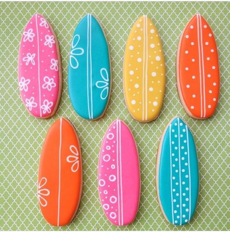 Surfboard cookies Hawaii Theme Cookies, Surf Board Cookies Decorated, Surfboard Cookies Decorated, Surf Board Cookies, Surfboard Cookies, Business Cookies, Surfboard Cake, Decorator Cookies, Luau Cookies