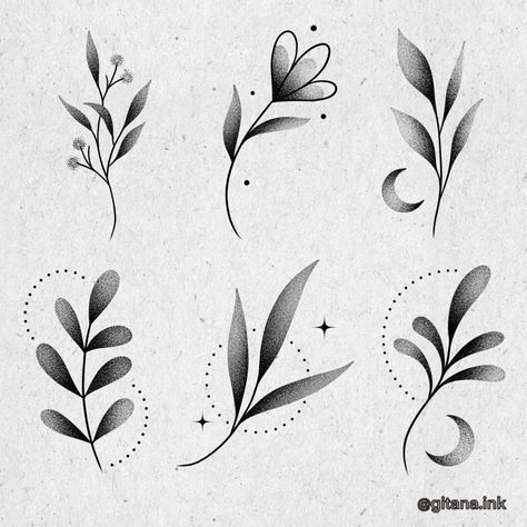 Line Art Leaves Tattoo, Plant Linework Tattoo, Line Work Leaves Tattoo, Minimalistic Plant Tattoo, Dot Work Flower Tattoo, Dotwork Flower Tattoo, Geometric Tattoo Flash, Dotwork Leaf Tattoo, Dotwork Tattoo Mandala Dots