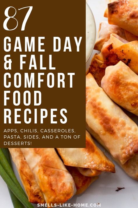 80+ fantastic ideas for your football game day, baseball playoffs party, or any random fall comfort food craving you might have. #comfortfood #gameday #dessert #appetizers #casserole Fall Comfort Food Recipes, Playoff Party, Fair Foods, Football Party Foods, Fall Comfort Food, Football Party Food, Tailgating Recipes, Comfort Food Recipes, Superbowl Party Food