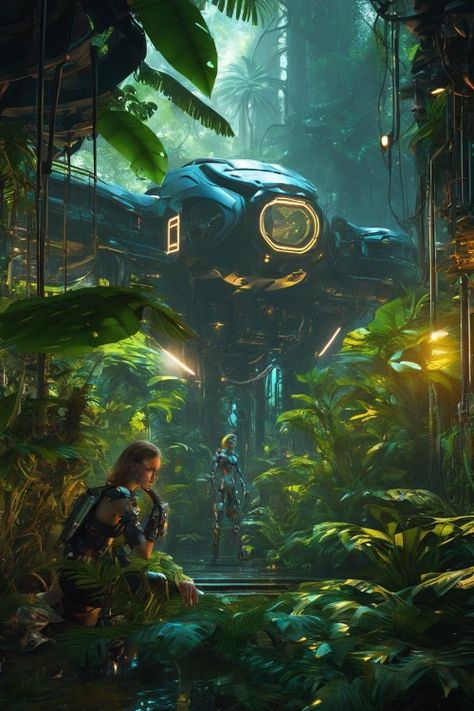 Scifi Jungle, Fairy Architecture, Alien Jungle, Green Future, Sci Fi Landscape, Cyberpunk Aesthetic, Fantasy Places, Metropolis, Cyberpunk