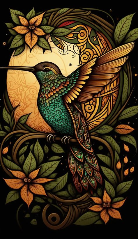 Illustration Kunst, Motif Art Deco, Hummingbird Art, Soyut Sanat Tabloları, Hur Man Målar, Art Gallery Wallpaper, Afro Art, Arte Animal, Bird Drawings