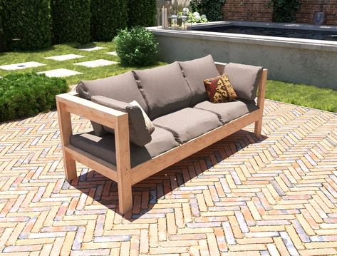 Outdoor Patio Seating, Outdoor Sofa Diy, Cheap Sofa, Easy Patio, Cheap Sofas, Diy Outdoor Furniture Plans, Patio Bench, Outdoor Furniture Plans, Bench Plans