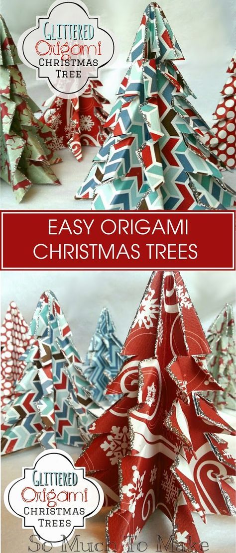 Aesthetic Origami, Folded Christmas Tree, Craft Ideas For Beginners, Christmas Tree Glitter, Origami Christmas Tree, Christmas Scrapbook Paper, Tree Ribbon, Paper Christmas Ornaments, Paper Craft Ideas