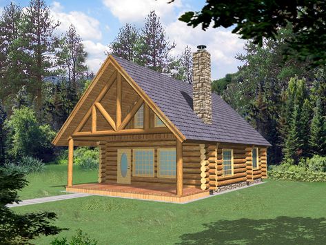 Large Beams And Columns Define This Rustic Log Cabin Log Cabin House Plans, Small Log Homes, Log Cabin House, Log Home Plan, Log Home Plans, Small Log Cabin, Cabin House, Cabin House Plans, Cottage Plan