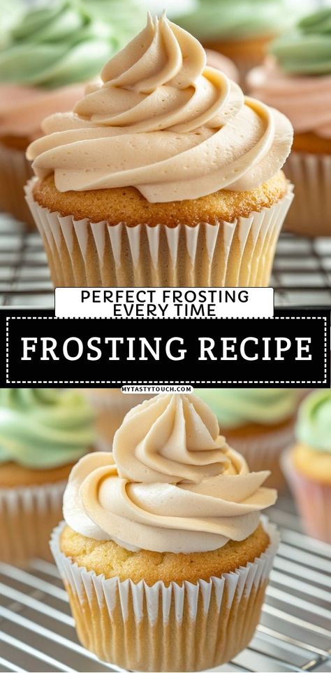 I love making cupcakes, and the secret to their delightful taste lies in the frosting! In this recipe, I'll show you how to achieve the perfect frosting every time. With its creamy texture and irresistible flavor, it's the perfect topping for any cupcake creation. Get ready to impress your friends and family with this simple yet delicious frosting technique! Different Types Of Icing, How To Put Icing On Cupcakes, Butter Pecan Frosting Recipe, Cupcakes Frosting Recipes, Simple Cupcake Frosting, Easy Whipped Frosting, Wilton Butter Cream Frosting Recipe, Buttercream Frosting Flavors, Homemade Frosting Easy