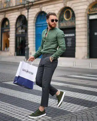 30 Green Shoes Outfits for Men-What to Wear with Green Shoes Green Shoes Outfit Ideas, Green Shoes Outfit, Shoes Outfit Ideas, Floral Shirt Outfit, Suede Jacket Outfit, Olive Green Shoes, Outfit Ideas Men, Green Shoe, Sneakers Outfit Men