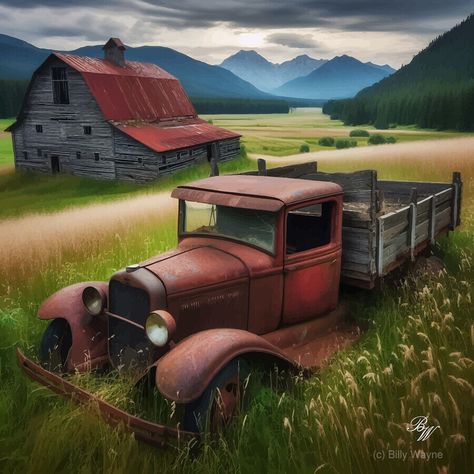 Old Truck Photography, Farm Scene Painting, Vehicle Photography, Mountain Painting Acrylic, Truck Photography, Rustic Painting, Pet Rat, Road Trip Places, Automobile Advertising