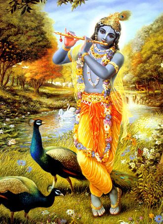 I worship Govinda, the primeval Lord, who is adept in playing on His flute, with blooming eyes like lotus petals with head decked with peacock feather... भारतीय दुल्हन संबंधी, Iskcon Krishna, Arte Yoga, Shree Krishna Wallpapers, Sweet Lord, Lord Krishna Hd Wallpaper, Radha Krishna Wallpaper, Sri Krishna, Indian Painting