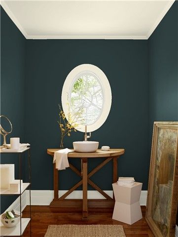 Look at the paint color combination I created with Benjamin Moore. Via @benjamin_moore. Wall: Salamander 2050-10; Trim: Opaline OC-33; Ceiling: Opaline OC-33. Bm Blue Paint Colors, Blue Paint Swatches, French Paint Colors, Blue Green Walls, Floor Aesthetic, French Blue Paint, Van Deusen Blue, Benjamin Moore Blue, Green Painted Walls