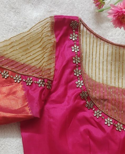 Simple Net Work Blouse Designs, Net Patch Work Blouse Designs, Simple Net Aari Work Blouse Designs, Aari Work Net Blouse Designs, Kundan Stone Work Blouse Designs, Net Hands Blouse Designs, Net Aari Work Blouse Designs, Aari Work On Net Blouse, Kundan Work Blouse Designs