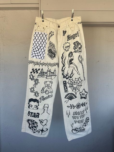 This Gender-Neutral Adult Jeans item by DENIMCORE has 2 favorites from Etsy shoppers. Ships from Astoria, OR. Listed on Sep 19, 2024 Reworked Jeans Diy, Unique Jeans Design, Easy Upcycle Clothes, Handsewn Projects, Drawn On Jeans, Drawing On Jeans, Thrift Upcycle Clothes, Drawing On Clothes, Fabric Paint Pens