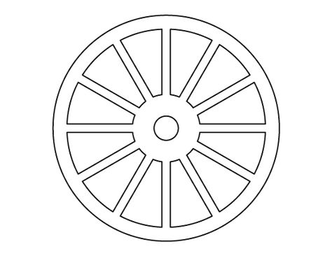 Wheel pattern. Use the printable outline for crafts, creating stencils, scrapbooking, and more. Free PDF template to download and print at http://patternuniverse.com/download/wheel-pattern/ Diy English Wheel, Wagon Wheel Drawing, How To Do A Cart Wheel, Gaint Wheel Drawing, Windmill Cartwheel, Wild West Crafts, Printable Outline, Printable Shapes, Wooden Pattern