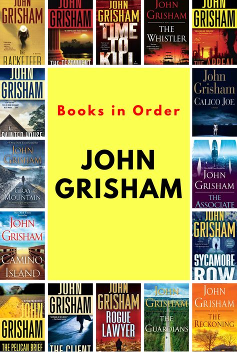 Are you a fan of John Grisham? Or, do you like thriller novels but haven't read one by Grisham yet? This reading list is helpful in either case. Find on it all John Grisham's books in order, containing titles, covers, years of release, and links to Amazon. All of his bestselling legal thrillers are on there, in addition to his suspense books in other sub-genres. #JohnGrisham #readinglists #amreading #thrillerbooks #booksinorder John Grisham Books In Order, John Grisham Books, James Patterson Books, Reading Guide, Interesting Books, Reading Charts, Thriller Novels, John Grisham, Free Books To Read